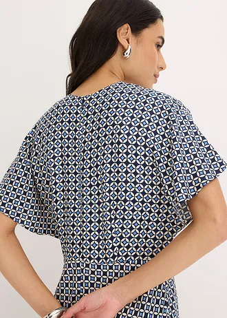 Rochie din viscoză fluidă • bej natur/bleumarin/albastru mediu cu imprimeu grafic • magazin bonprix