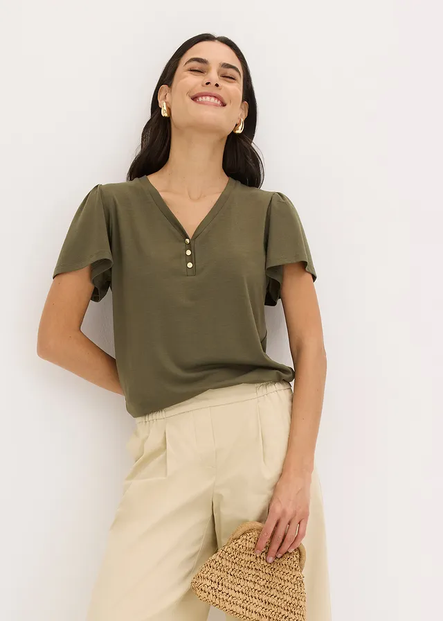 Shirt van viscose met knopen • donkerolijfgroen • product-page.page-title-suffix