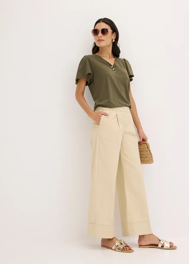 Shirt van viscose met knopen, Kleur: donkerolijfgroen