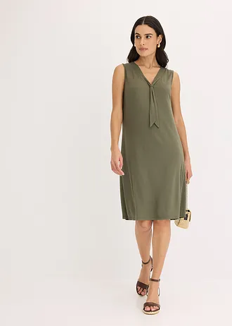 Robe en jersey à col lavallière, Couleur: olive foncé