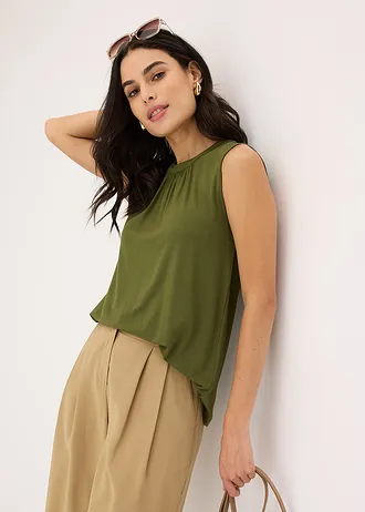 Halenkový top ze žerzeje • tmavě khaki • bonprix obchod