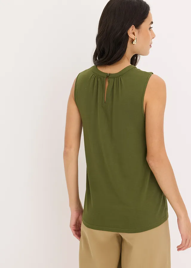 Blouse sans manches en jersey, Couleur: kaki foncé