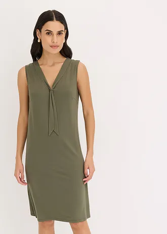 Robe en jersey à col lavallière, Couleur: olive foncé