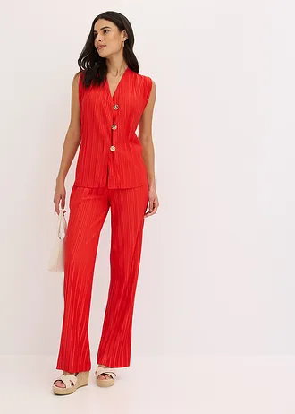 Jersey broek met plissé, Kleur: aardbeirood