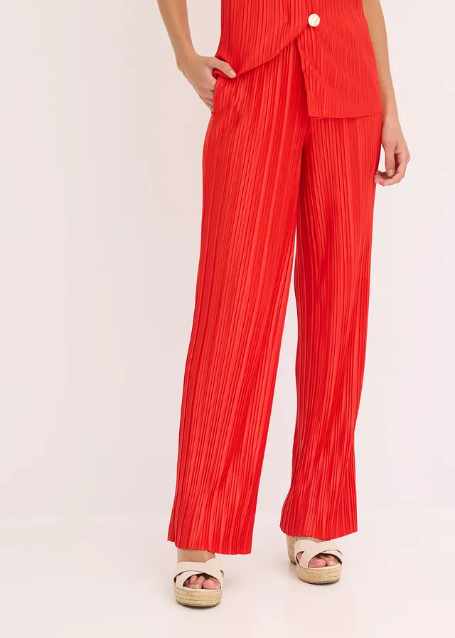 Jersey broek met plissé, Kleur: aardbeirood