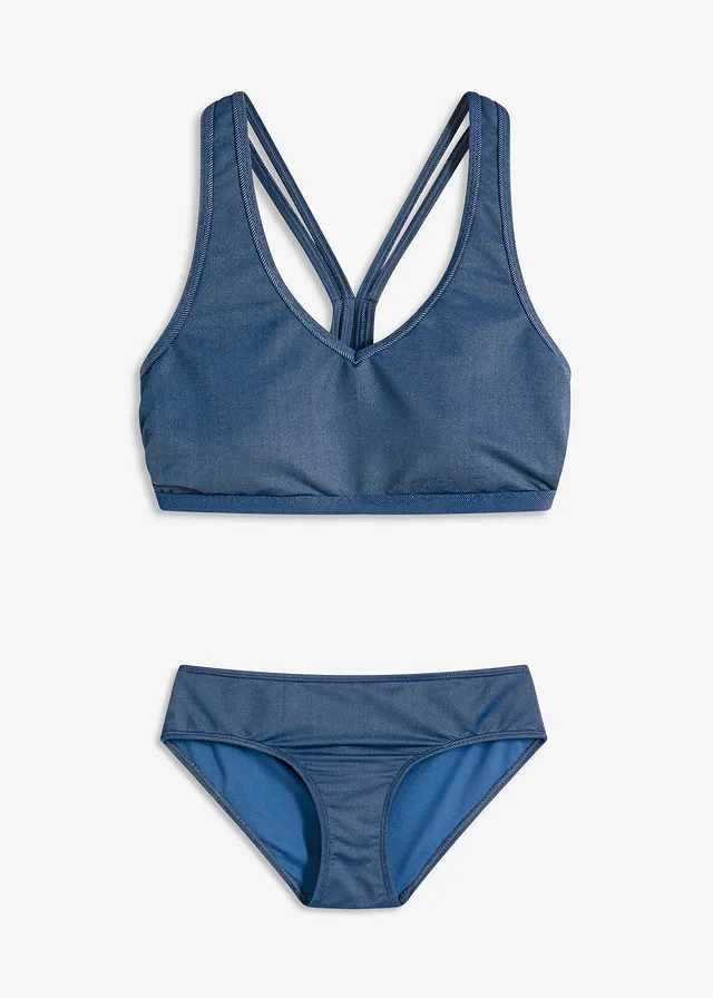 Costum de baie cu bustieră (set/2 piese) cu aspect de blugi