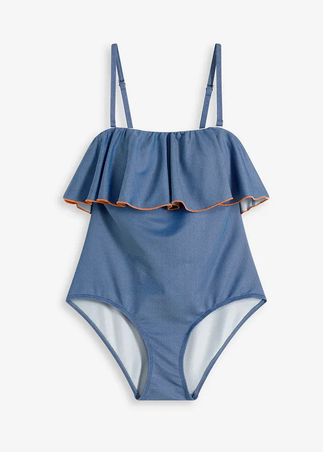 Costum de baie bandeaux cu aspect jeans