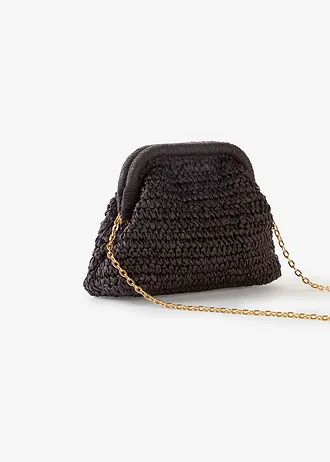 Sac en paille à bandoulière, Couleur: noir