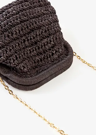 Sac en paille à bandoulière, Couleur: noir