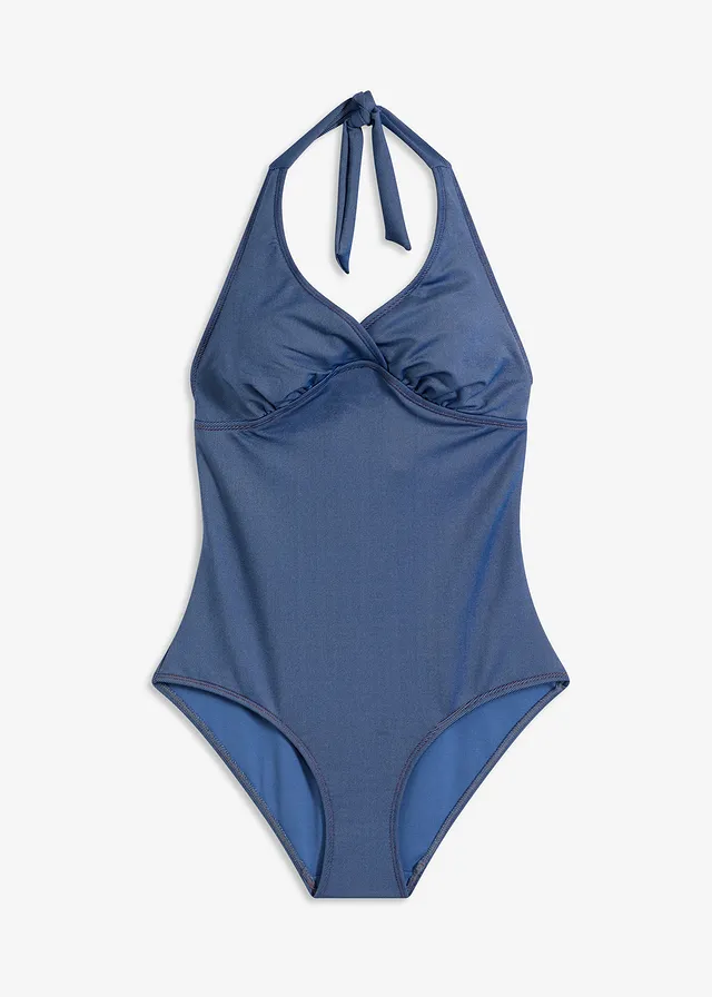 Costum de baie neckholder cu aspect de blugi