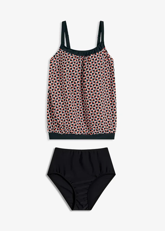 Tankini oversize (ens. 2 pces), Couleur: blanc-noir-orange foncé