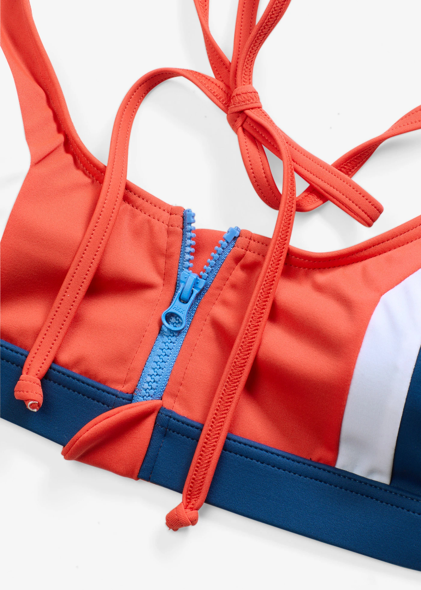 Bikiny s ramínkem kolem krku a zipem (2dílná souprava) • tmavě modrá -tmavě oranžová-bílá • bonprix obchod