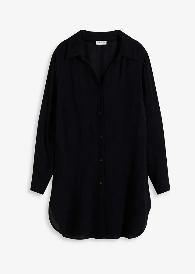 Lange strandblouse van viscose, Kleur: zwart