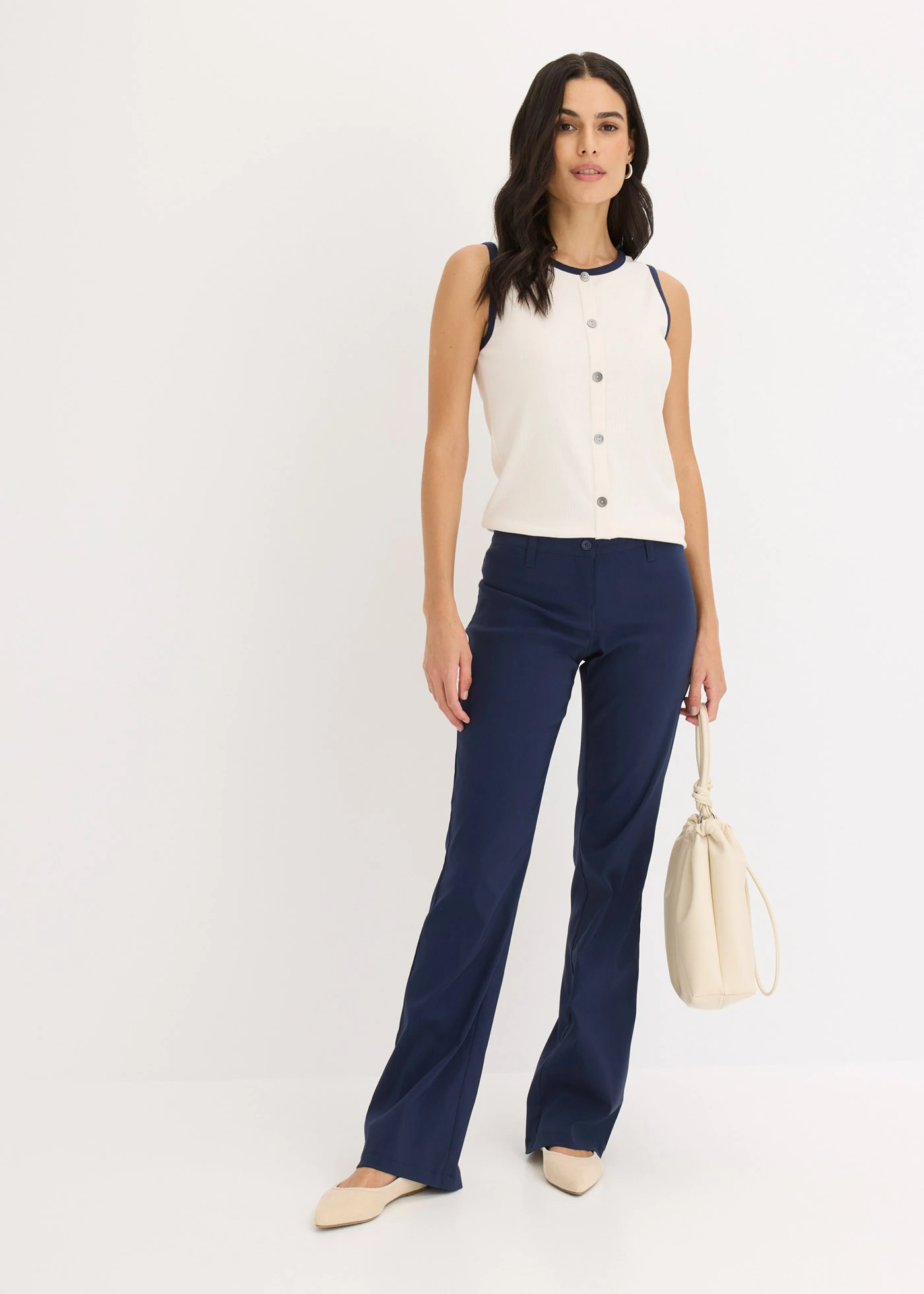 Žerzejové tílko s kontrastním lemem • béžovo-tmavě modrá • bonprix obchod