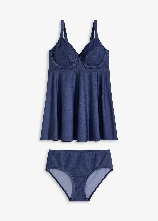 Costum de baie tankini lung (set/2 piese) cu aspect jeans