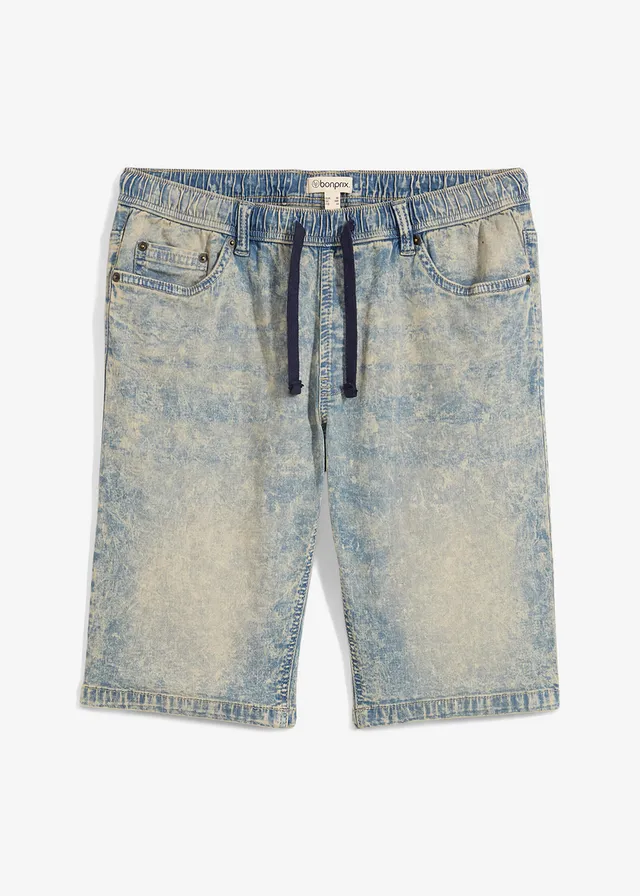 Bermuda taille élastiquée en denim léger, slim, Couleur: bleu denim