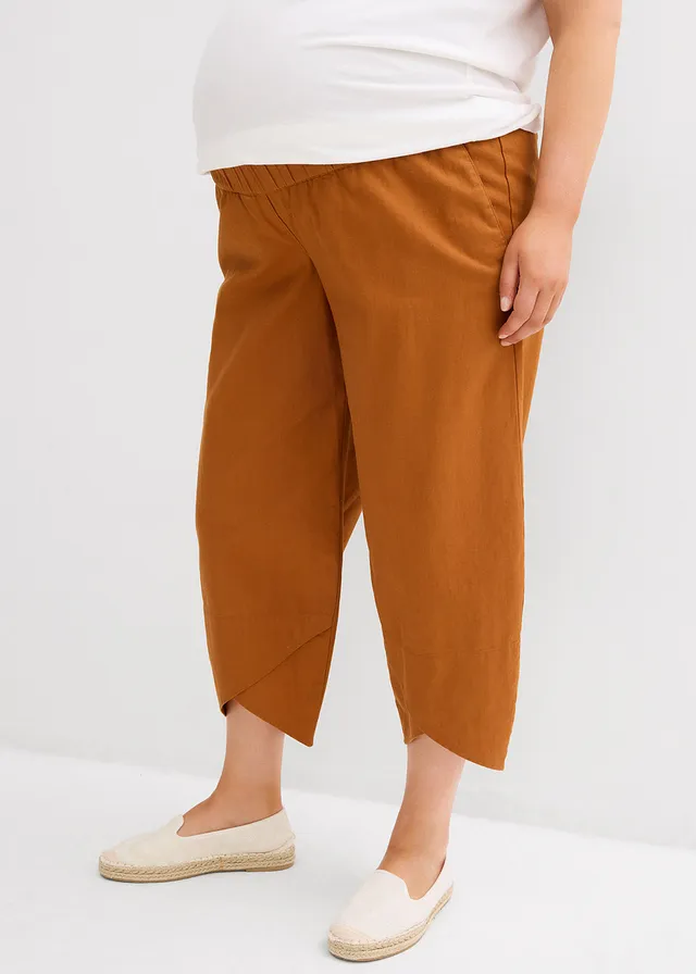 Pantalon de grossesse avec bandeau, en lin et coton, Couleur: bronze