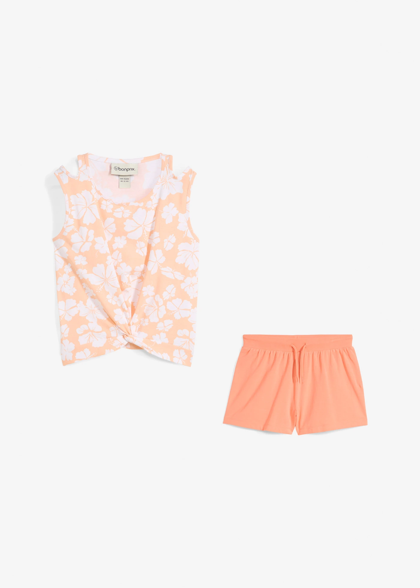 Top a krátké kalhoty ze směsi s organickou bavlnou (2dílná souprava) • broskvová melba-bílo-lososová s květy • bonprix obchod