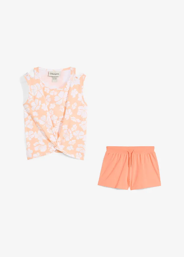 Top en korte broek van een katoenmix (2-dlg. set) • melba-wit-zalmkleur gebloemd • product-page.page-title-suffix
