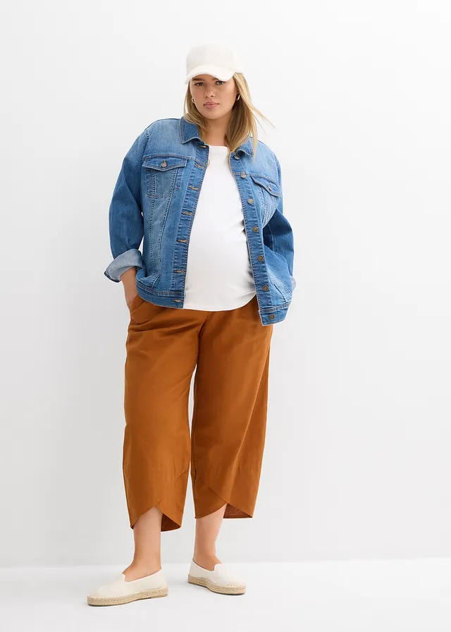 Zwangerschapsbroek met buikband van linnen en katoen, Kleur: bronskleur
