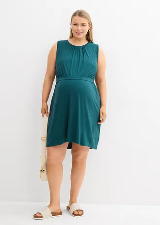 Těhotenské a kojící šaty 2 v 1, z viskózy, barva: petrolejově zelená