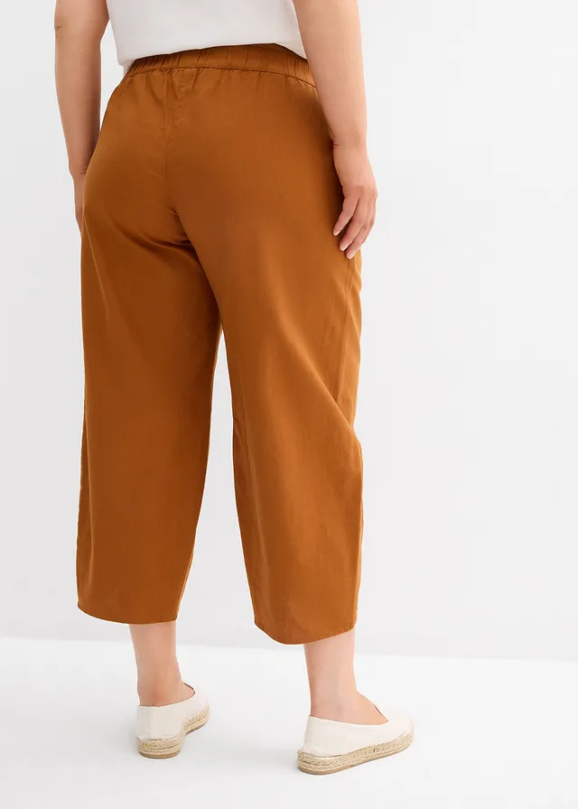 Zwangerschapsbroek met buikband van linnen en katoen, Kleur: bronskleur