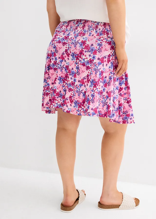 2-in-1 jersey zwangerschapsbroekrok, Kleur: fuchsiapink gebloemd