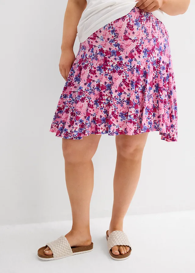 2-in-1 jersey zwangerschapsbroekrok, Kleur: fuchsiapink gebloemd