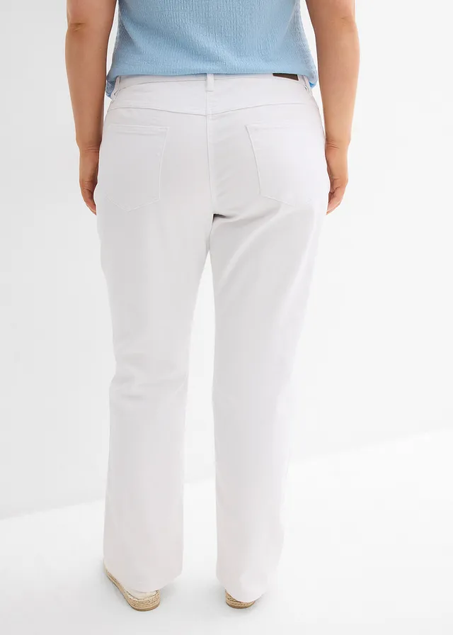 Jean droit taille mi-haute, extensible, Couleur: blanc