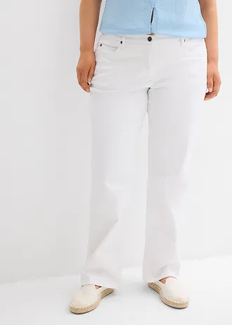 Mid waist stretch jeans, straight, Kleur: wit