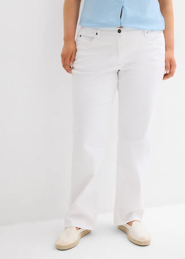 Jean droit taille mi-haute, extensible, Couleur: blanc