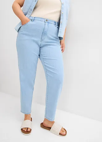 Mom jeans met high waist en stretch, Kleur: ijsblauw denim used
