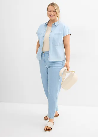 Mom jeans met high waist en stretch, Kleur: ijsblauw denim used