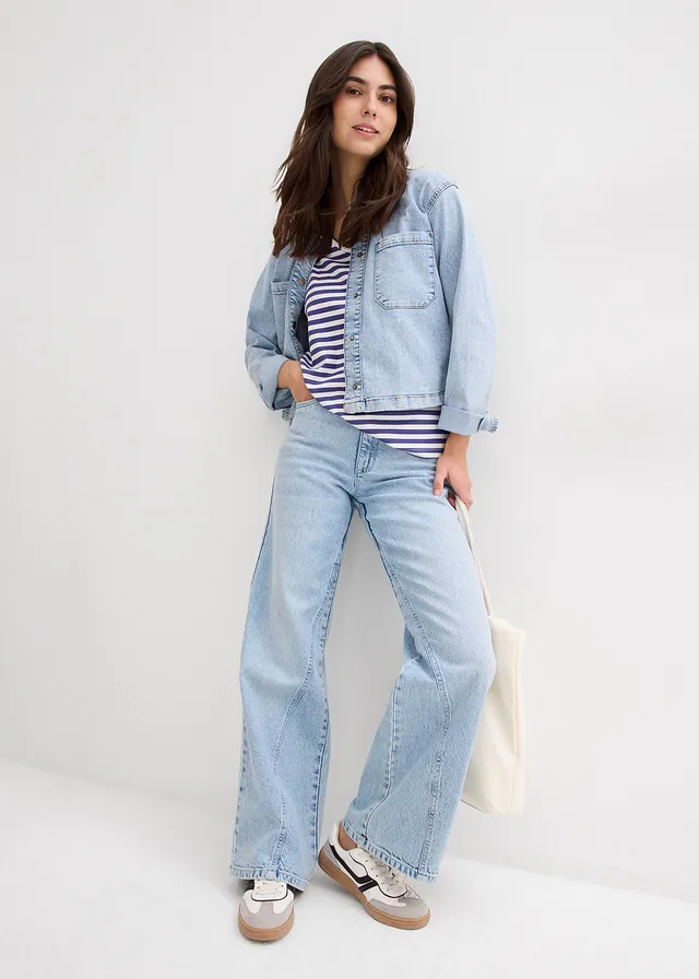 Gebreide jurk donkerblauw/wit gestreept