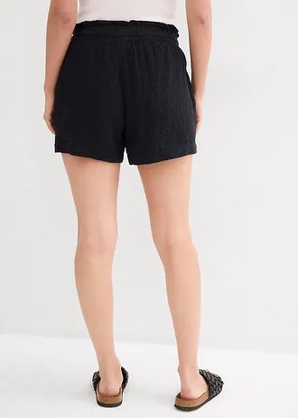 Short en gaze 100% coton, Couleur: noir