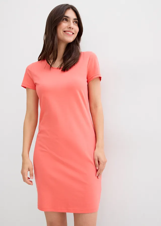 Jersey jurk met biologisch katoen en stretch, Kleur: lichtzalm
