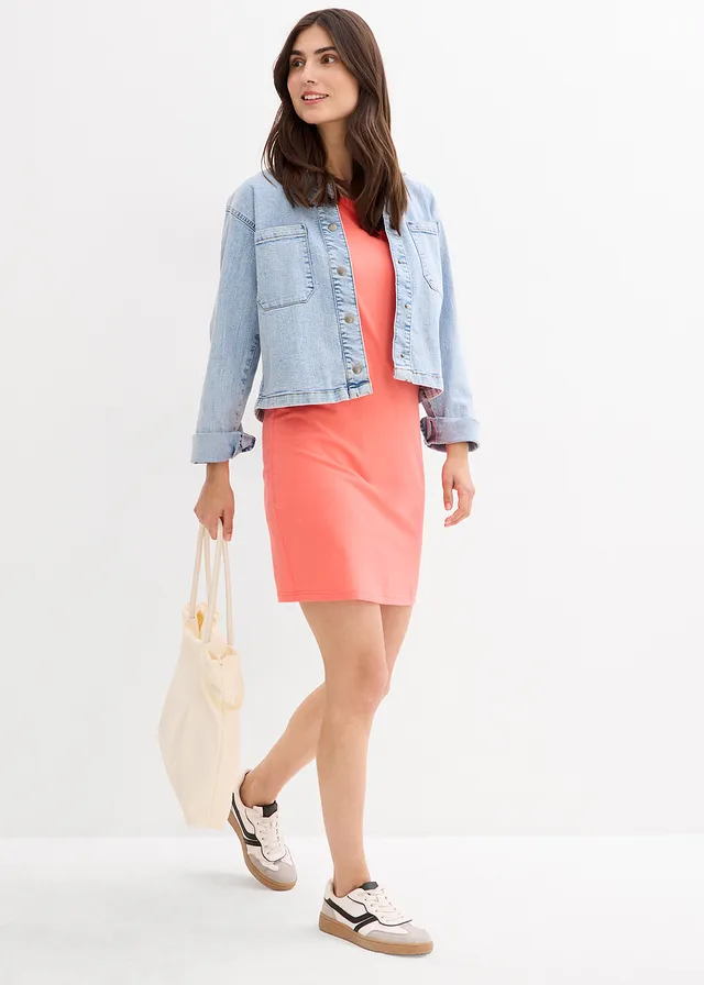 Jersey jurk met biologisch katoen en stretch, Kleur: lichtzalm