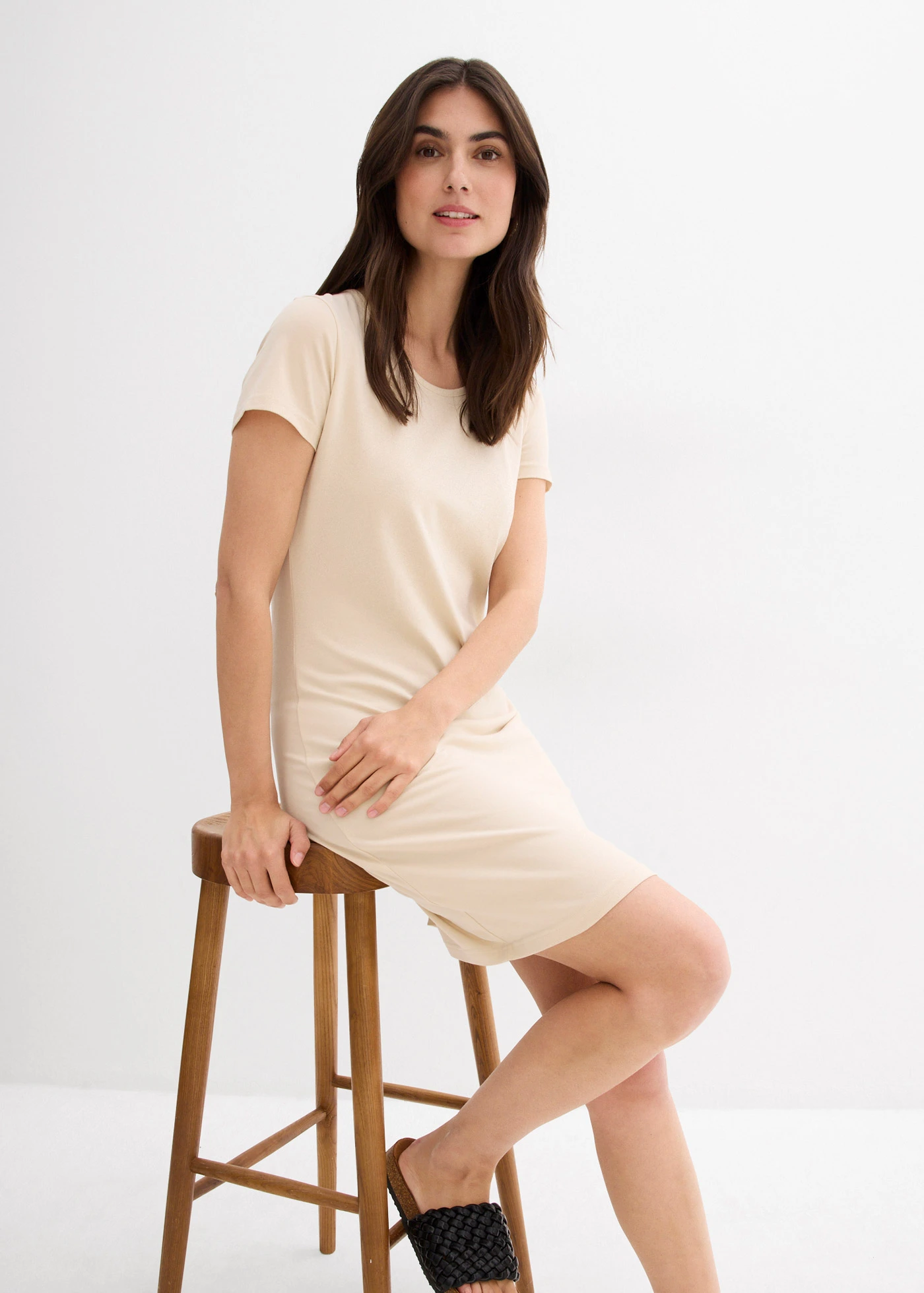 Žerzejové šaty s organickou bavlnou se strečem • světle písková • bonprix obchod