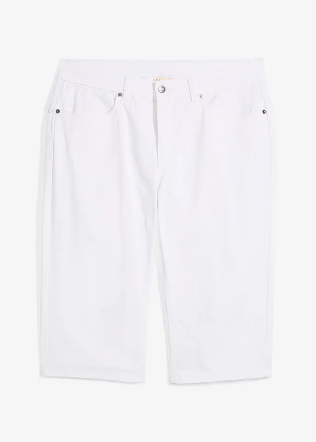 Bermuda long et léger en jean extensible, Regular • blanc twill • Boutique bonprix