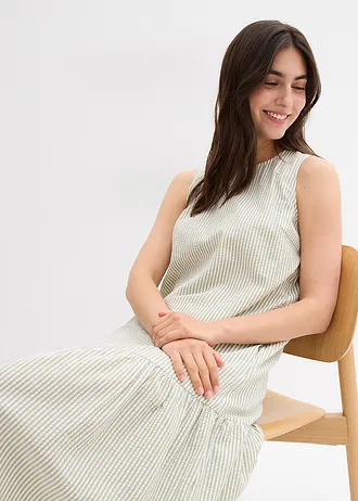 Midi šaty s áčkovou linií • drahokamově zelená s proužky • bonprix obchod