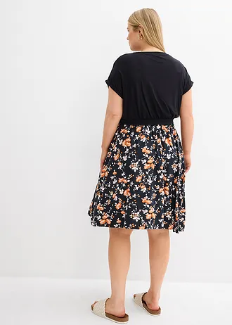 Těhotenské a kojící šaty 2 v 1, s kapsami, barva: černo-terakotová s květy