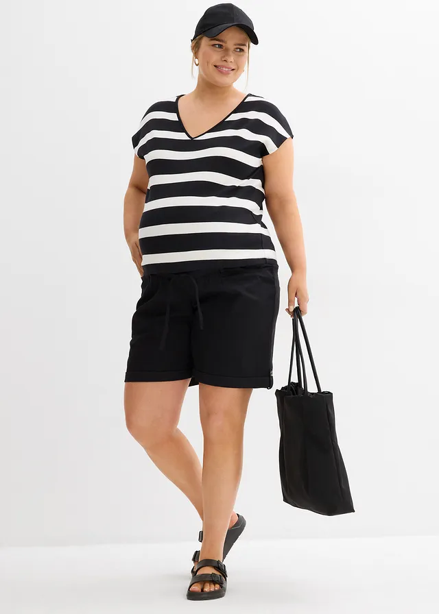 Oprolbare 2-in-1 zwangerschapsbermuda en -short, Kleur: zwart