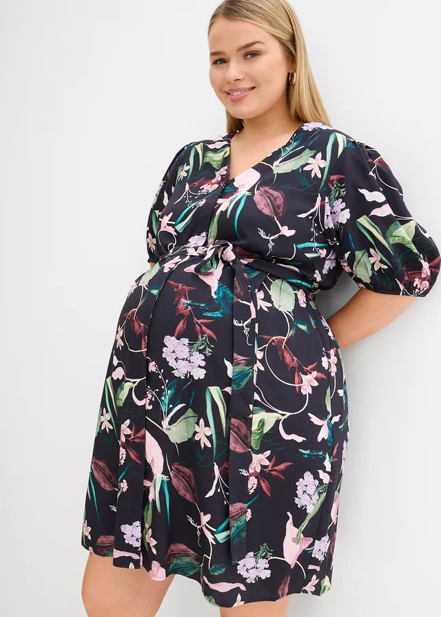 Robe de grossesse et d’allaitement en viscose fluide, Couleur: noir