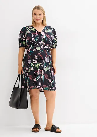 Těhotenské a kojicí halenkové šaty 2 v 1, ze splývavé viskózy, barva: černá