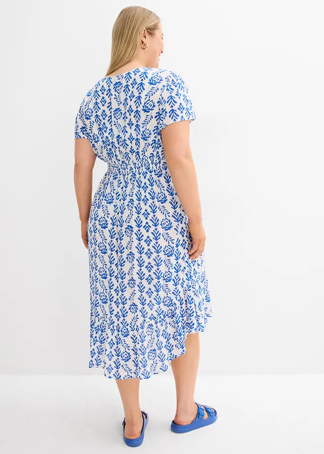 2-in-1 zwangerschaps- en borstvoedingsjurk van vloeiende viscose, Kleur: wit-Arctisch blauw gedessineerd