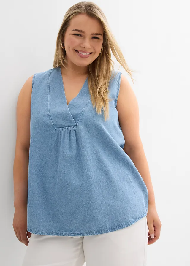 Denim blousetop, Kleur: ijsblauw denim