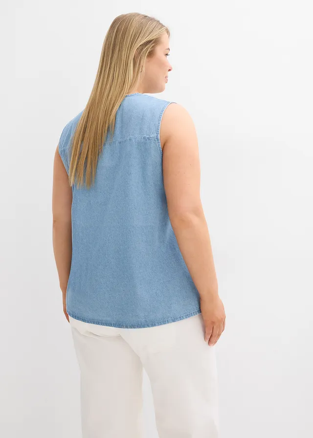 Blouse sans manches en jean, Couleur: bleu glacier denim