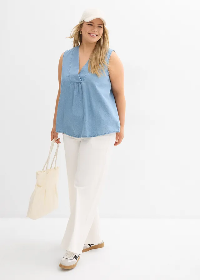 Blouse sans manches en jean, Couleur: bleu glacier denim