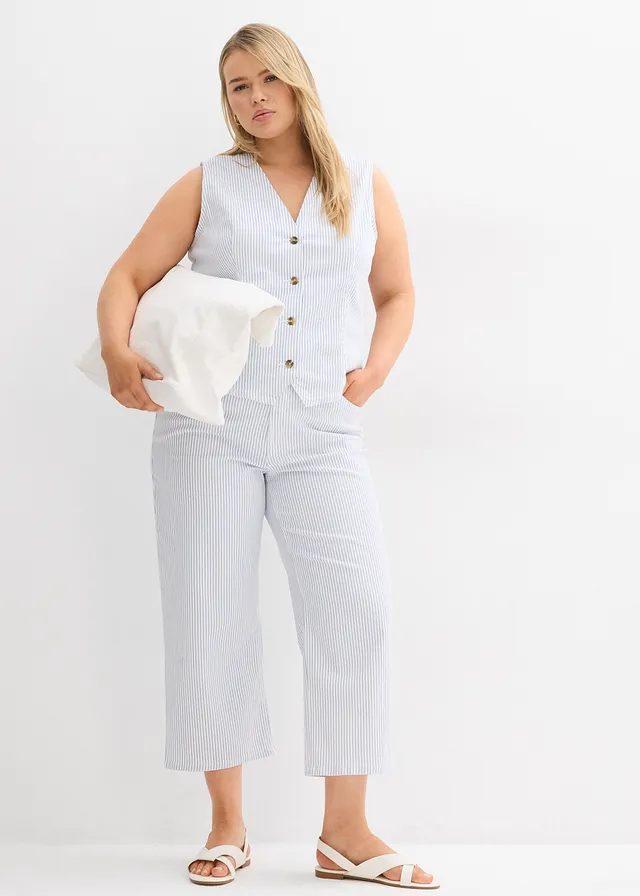 Gilet sans manches rayé en jean, Couleur: blanc rayé