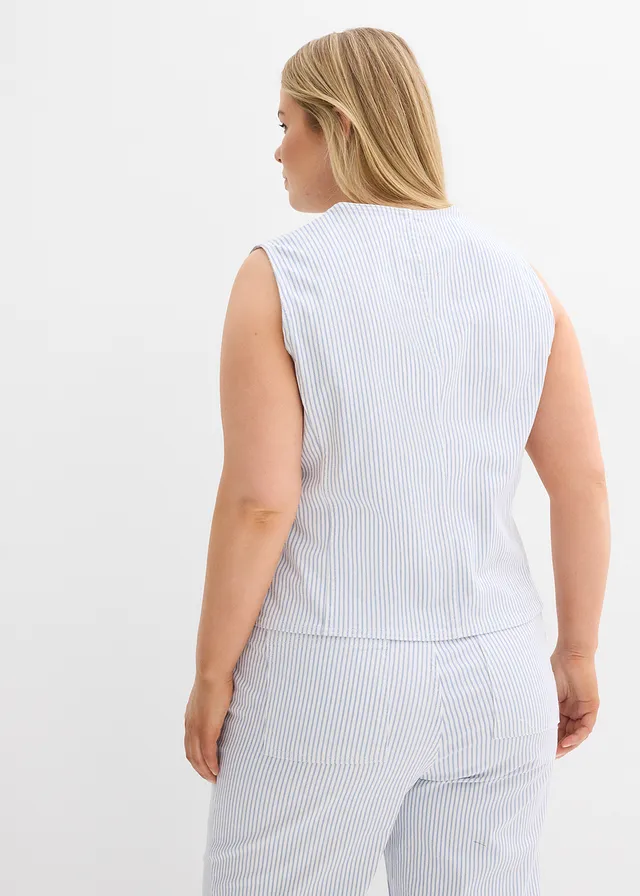 Gilet sans manches rayé en jean, Couleur: blanc rayé